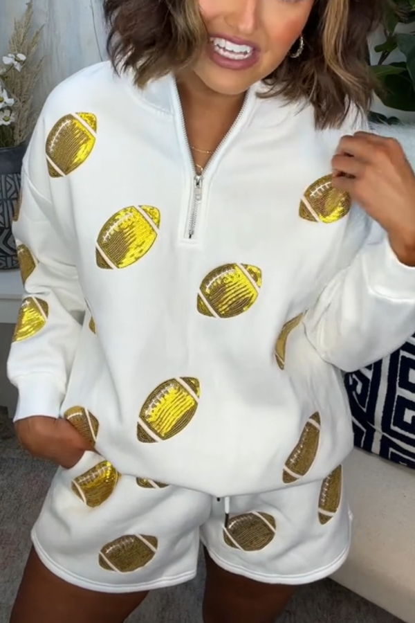 Gold Sequin Print Rugby Two-Piece Set