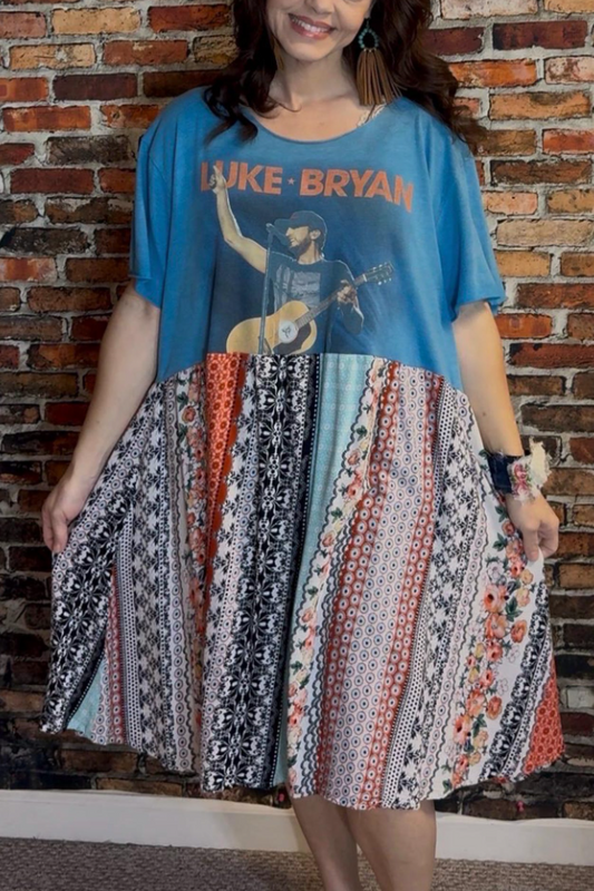 Luke Bryan Printed Patchwork Dress