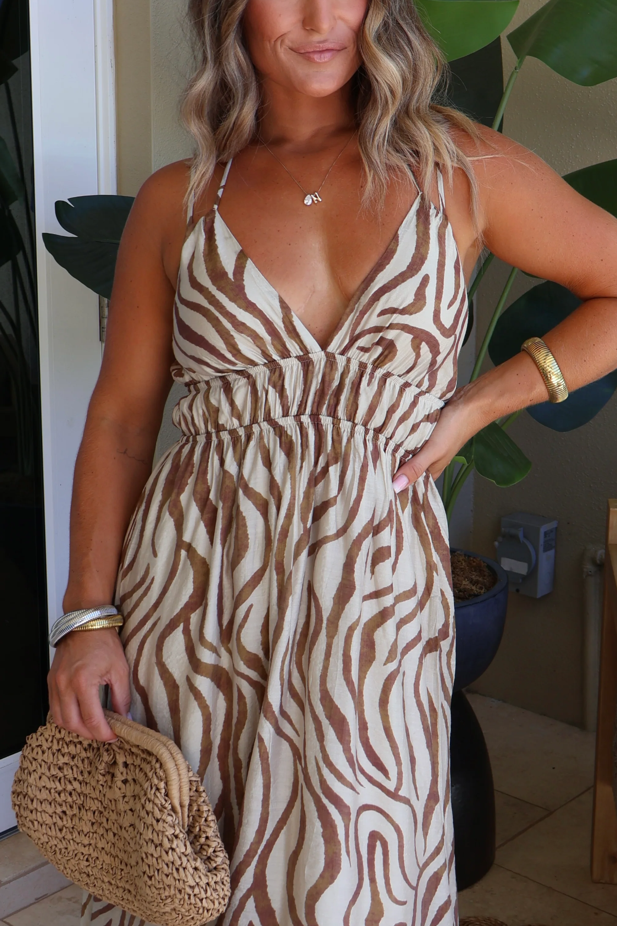 Zuri Tiered Maxi Dress Brown Zebra