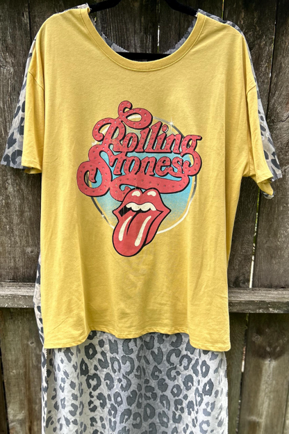Band Print Pattern Bat Sleeve T-shirt Top