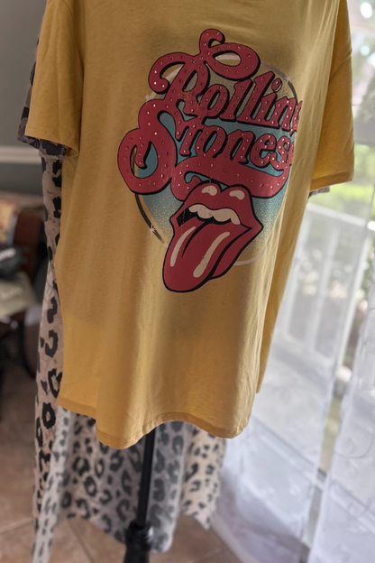 Band Print Pattern Bat Sleeve T-shirt Top