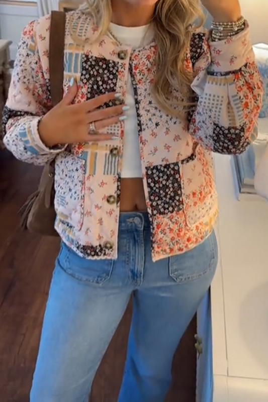 Floral Patchwork Quilted Cotton Jacket Boho Bomber