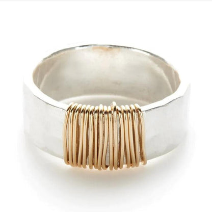 Bague en argent avec fils dorés vintage 