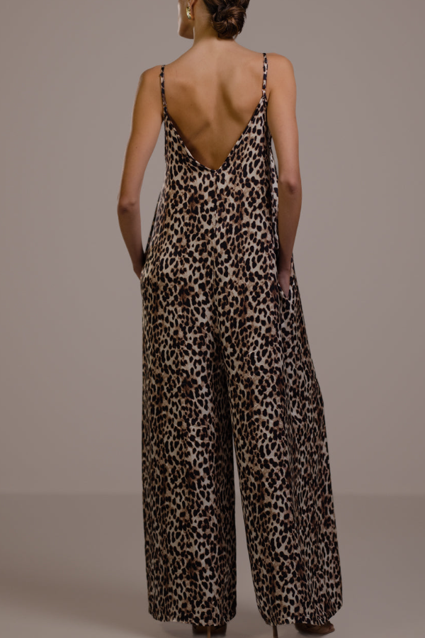 V-Neck Leopard Strap Jumpsuit