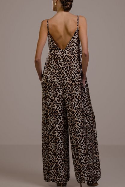 V-Neck Leopard Strap Jumpsuit