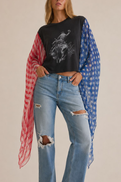 American Style Chiffon Slogan Bat Sleeve T-Shirt