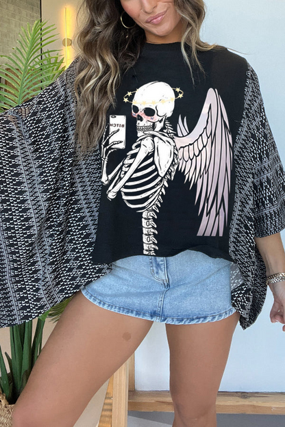 Halloween Fun Angel Skull Selfie Print T-shirt (no Back Pocket)