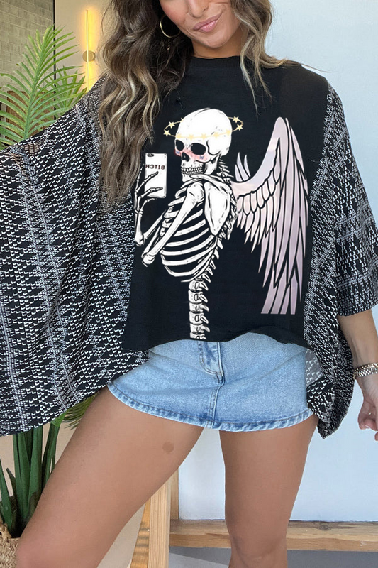 Halloween Fun Angel Skull Selfie Print T-shirt (no Back Pocket)