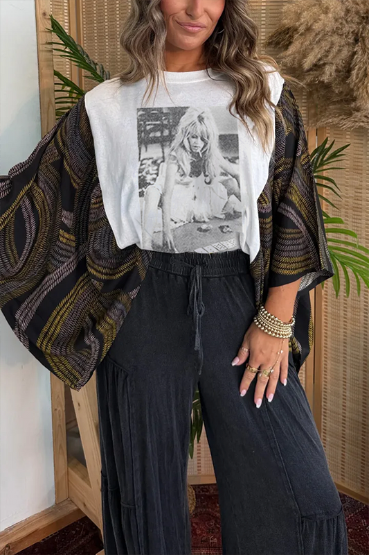 Old Photo Figure Print T-Shirt (No Back Pocket)