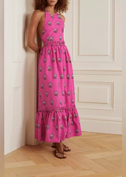 Robe dos nu en coton imprimé Salena
