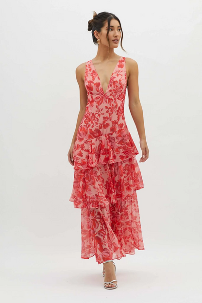 Strappy Back Ruffle Midi Dress