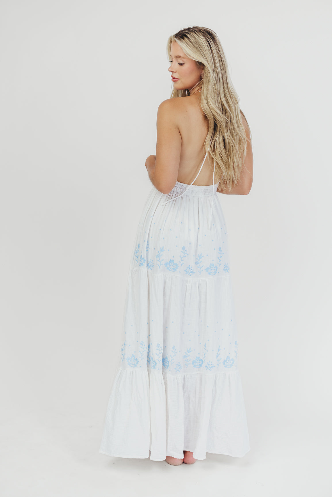Robe longue brodée Lena (blanc cassé)