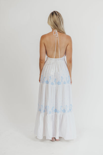 Robe longue brodée Lena (blanc cassé)