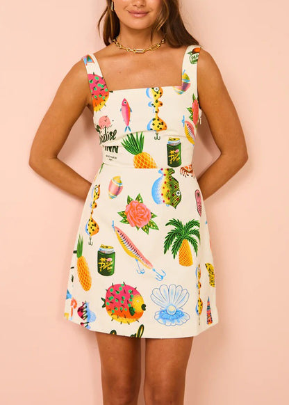 Robe à lacets sans manches avec imprimé à la mode décontractée