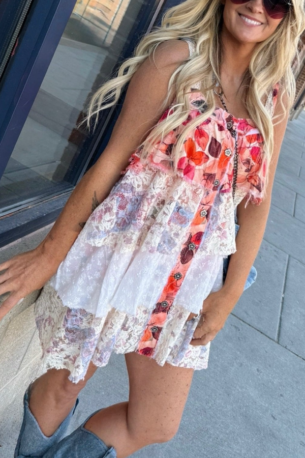 Strap-print Ruffled Dress