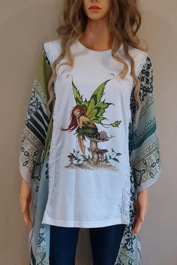 Green Canta Fairy Mushroom Snail Transformation Bat Sleeve Tee