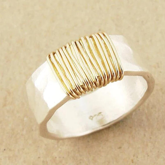 Bague en argent avec fils dorés vintage 