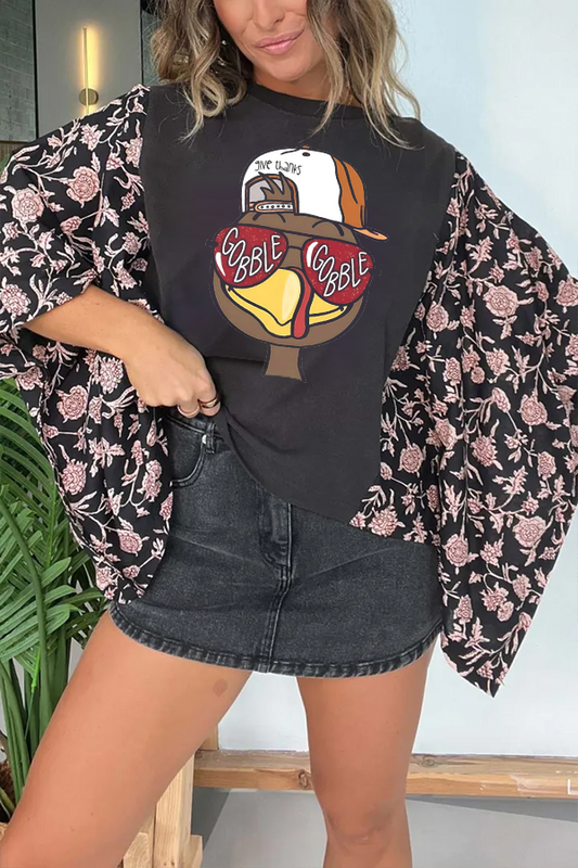 Thanksgiving Trend Turkey Print Tee (No Patch）