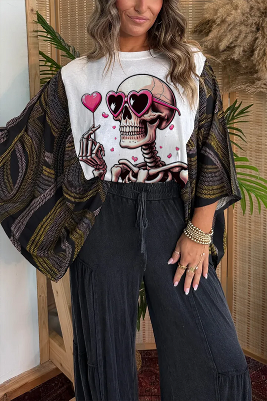 Halloween Fun Love Glasses Skull Print T-shirt (no Back Pocket)
