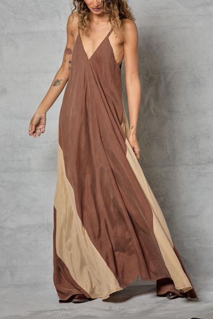 Contrast-color Strap Dress