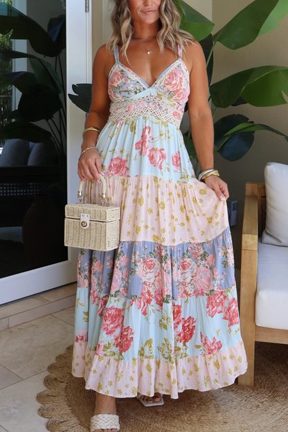 Floral Blush Maxi Dress Blue Multi