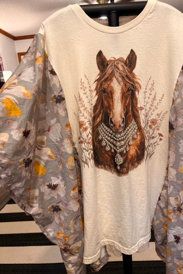 Horse-print Batwing-sleeve T-shirt