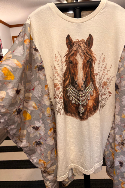 Horse-print Batwing-sleeve T-shirt