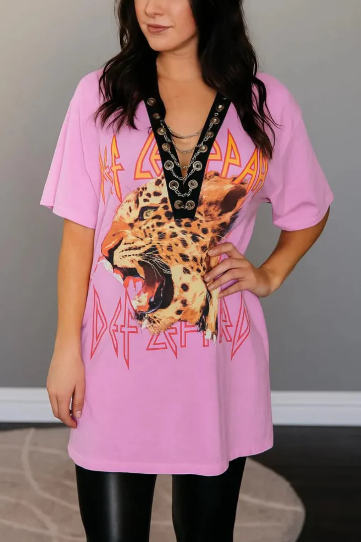 Def Leppard Lace-Up Band Mini Dress