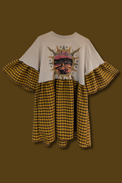 Alice in Chains - Black & Yellow Gingham Smock Dress