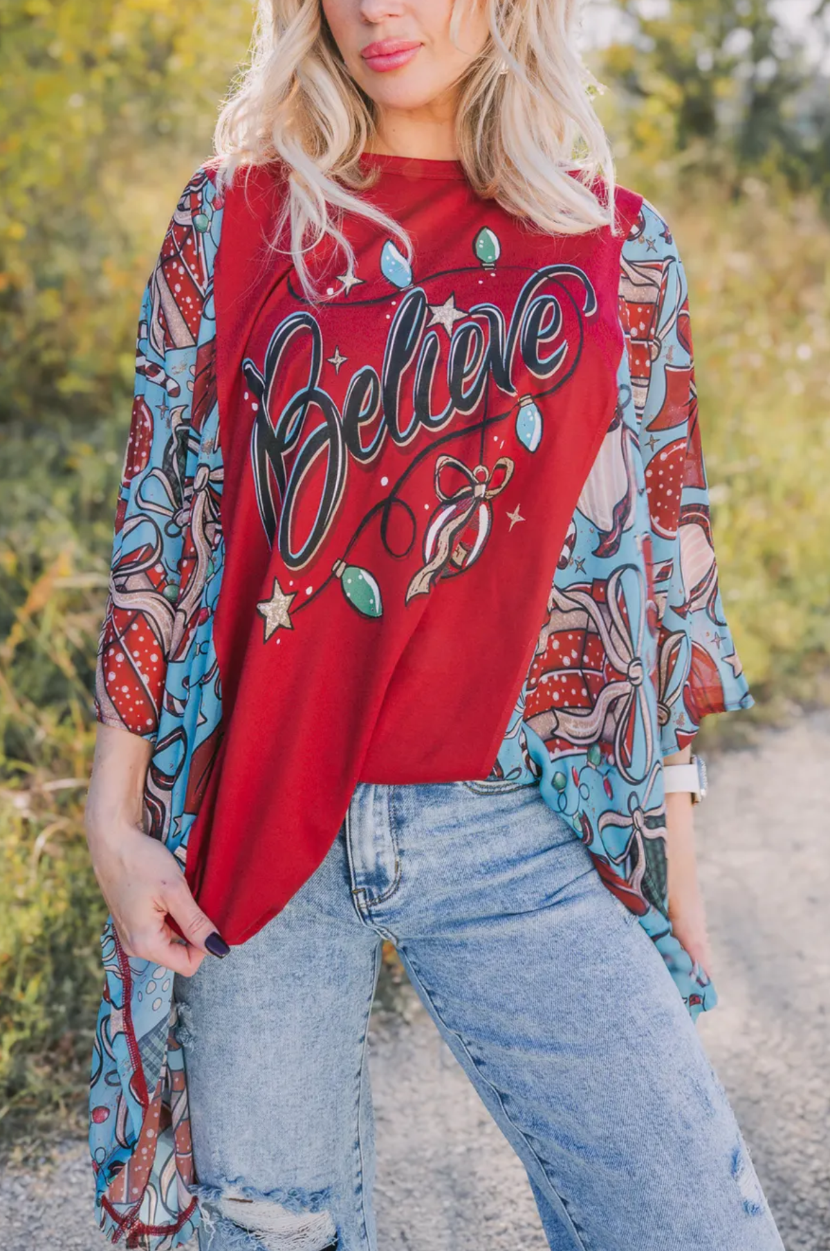 Printed Bat-Sleeve T-Shirt (No Back Pocket)