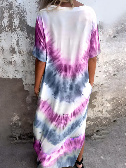 Plus-Size Printed Short-Sleeve Dress (With Pockets)