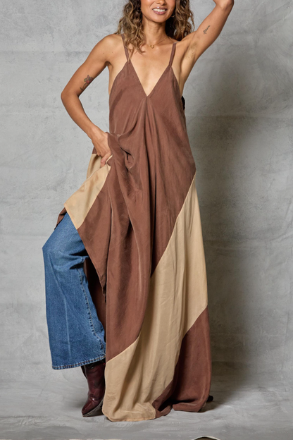 Contrast-color Strap Dress