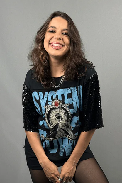 System Of A Down Sequined Sleeve Tee