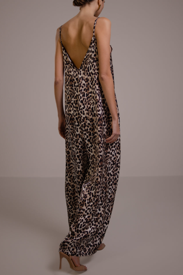 V-Neck Leopard Strap Jumpsuit