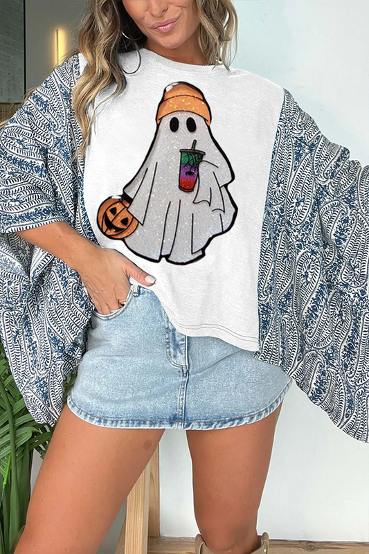 Halloween Cute Ghost Print T-Shirt (No Back Pocket)