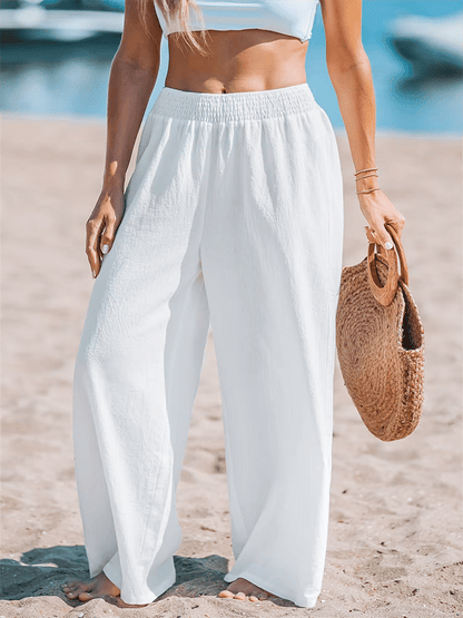 Pantalon décontracté de vacances à taille élastique simple de couleur unie pour femme 