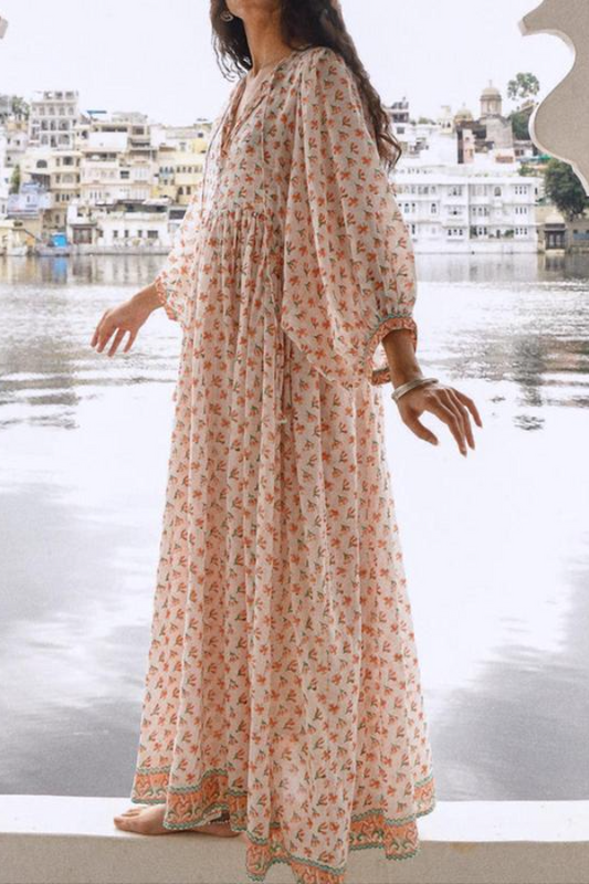 V-neck Floral Loose Dress