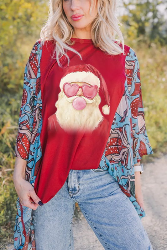 Santa Print Bat Sleeve T-shirt (no Back Pocket)