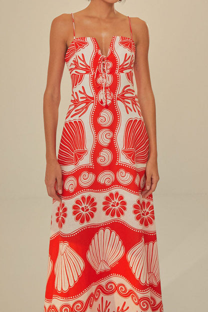 Robe longue à bretelles et imprimé océan