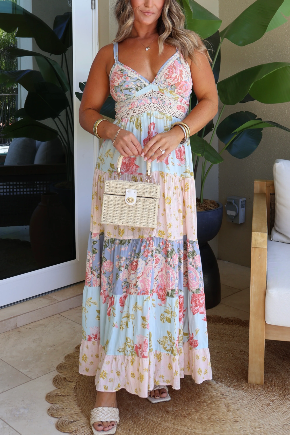 Floral Blush Maxi Dress Blue Multi