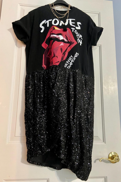 Rolling Stones Printed Pattern Patchwork Dress