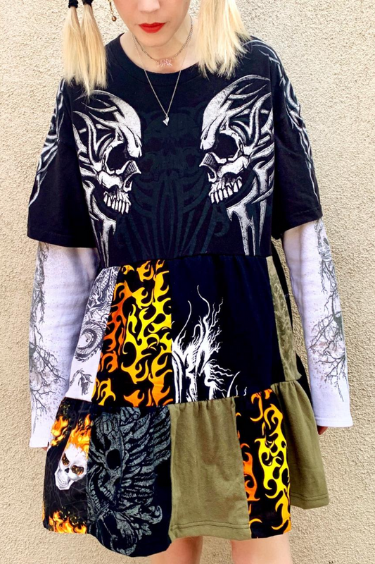 Y2K Tribal Skulls Heavy Upcycled Tee
