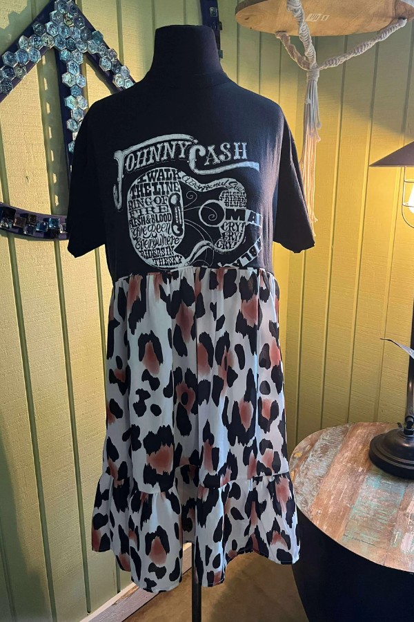 Johnny Cash Printed Patchwork Dress