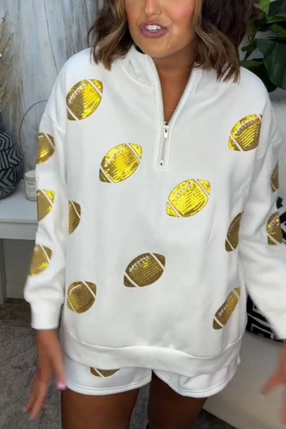 Gold Sequin Print Rugby Two-Piece Set