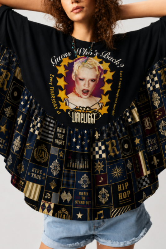 Retro Print Of 90S Underground Club Patchwork Poncho Top
