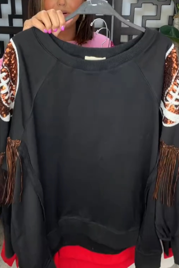 Rugby Sequin-print Tassel Hoodie
