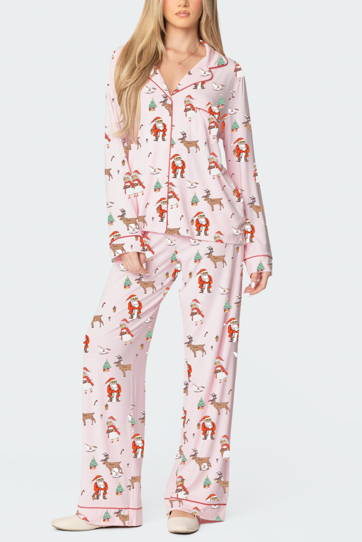 Women's Christmas Print Long-Sleeved Trousers Set