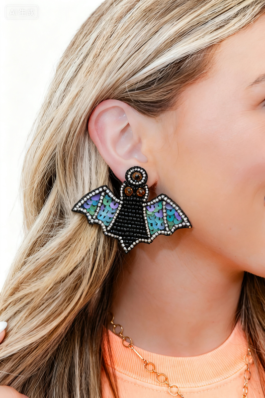 Bat Seed Bead And Sequin Earrings