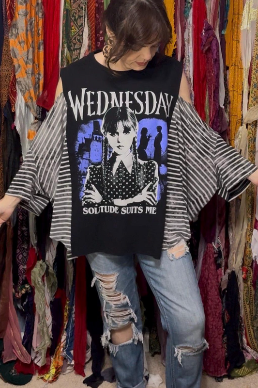 Wednesday Cold Shoulder Vintage Print Dolman Sleeve Top
