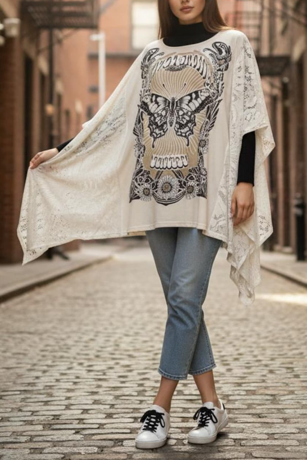 T-shirt With Flowers And Butterflies In Hippie Gypsy Style